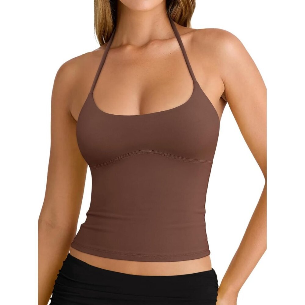 Women's Tank Top Coffee Backless Halter Neck Y2k Trendy Camisole Summer Comfort